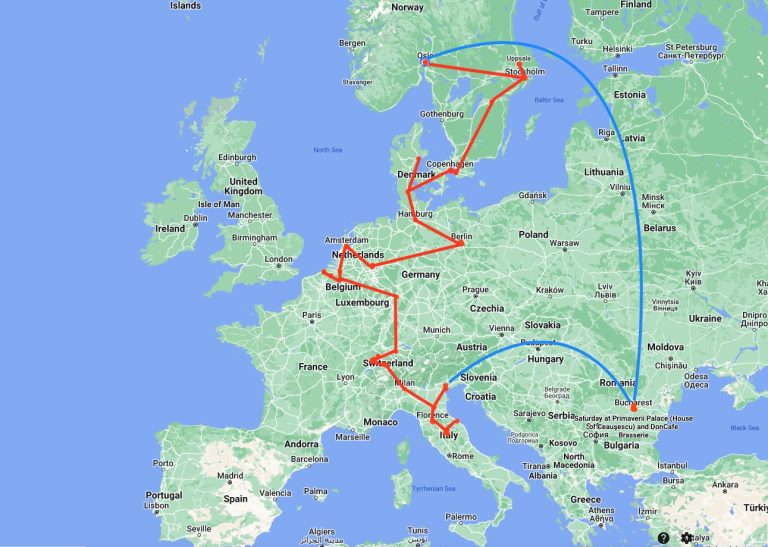 Traseu Europa cu trenul și bilet InterRail